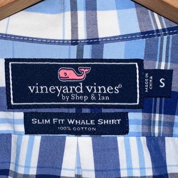 Vineyard Vines Preppy Slim Fit Blue Red Plaid Whale Button Up Shirt Size Small - Picture 3 of 14